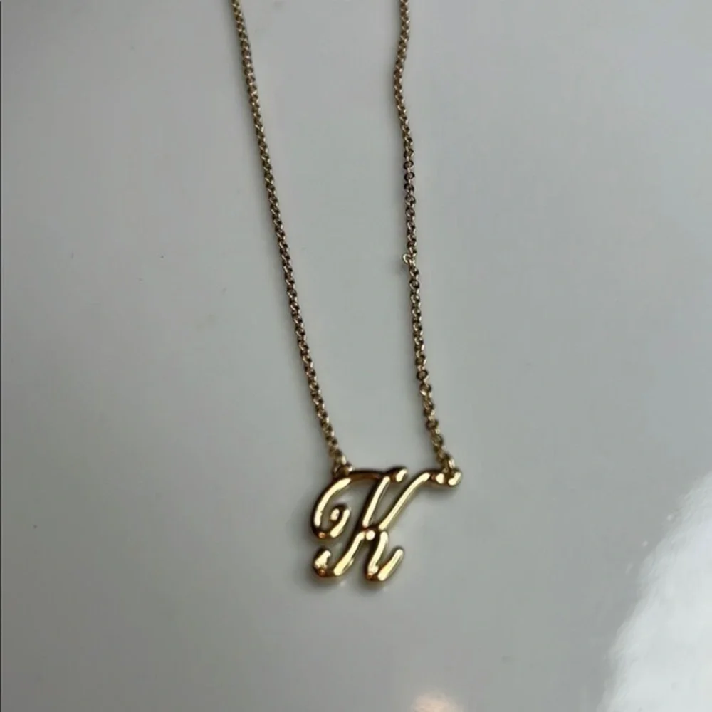 Gold Necklace with Cursive M Pendant and Fine Chain
